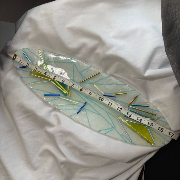 MCM Contemporary Abstract Art Elongated Oval Fused Glass Piece Decor Piece - Picture 9 of 10